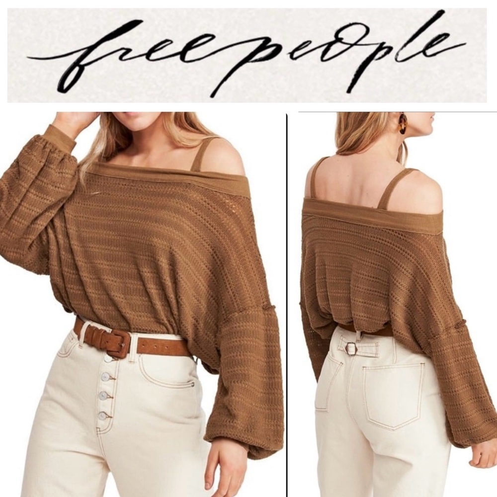 *NEW* Free People Sistine Hacci Cold Shoulder Top sweater Brown M